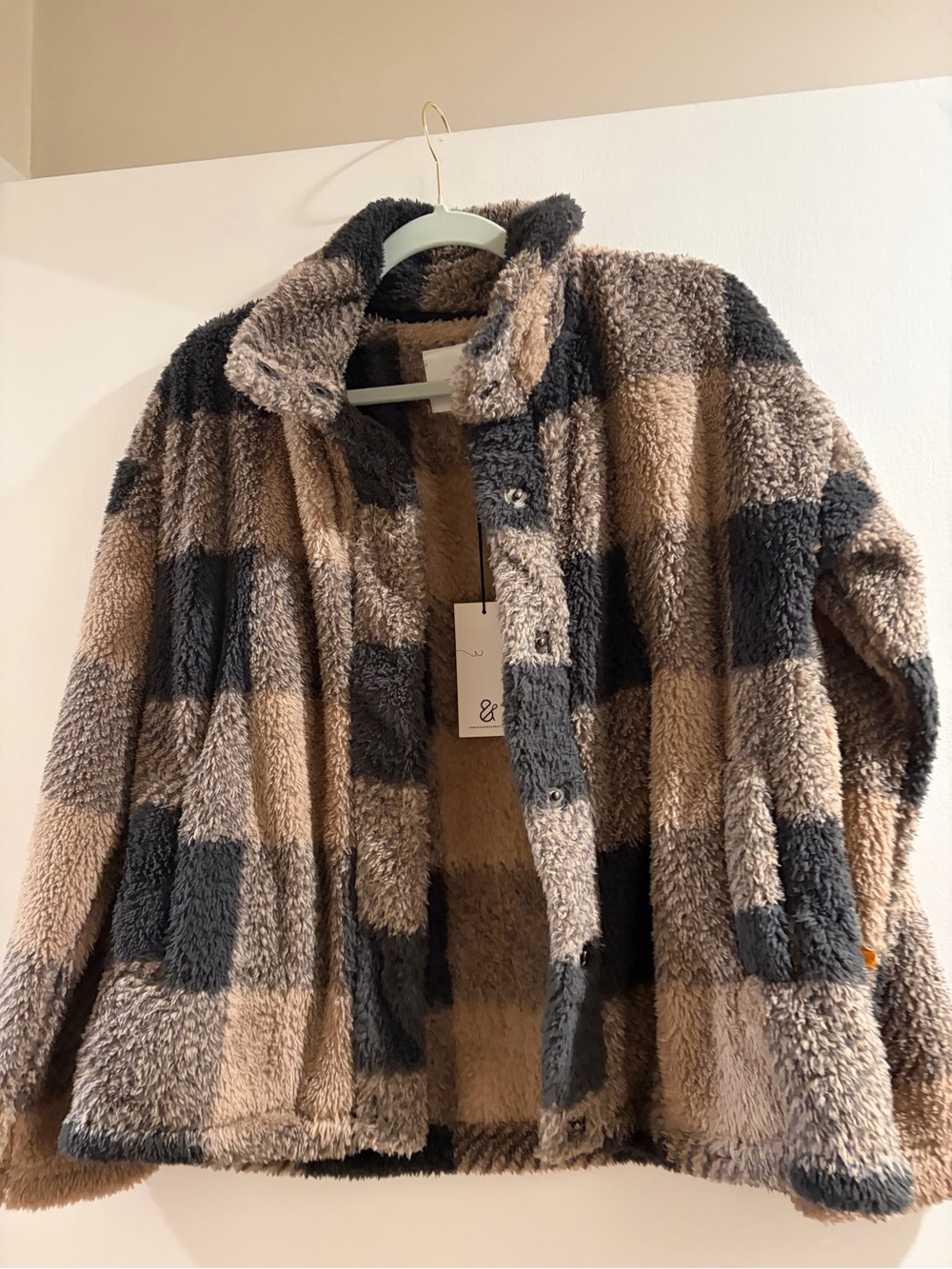 Thread & Supply Plaid Teddy Jacket - Taupe & Charcoal